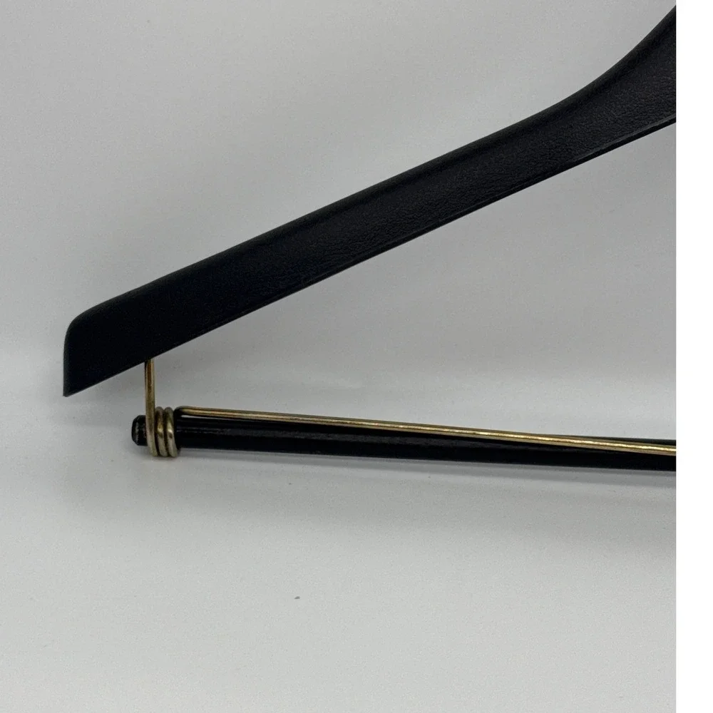Neiman Marcus Black Suit Hanger with Trouser Bar Gold Logo Brass Swivel Hook